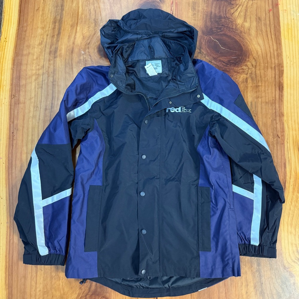 FedEx Stan Herman ClimateWear Navy Reflective Hooded Windbreaker Jacket M L3-16